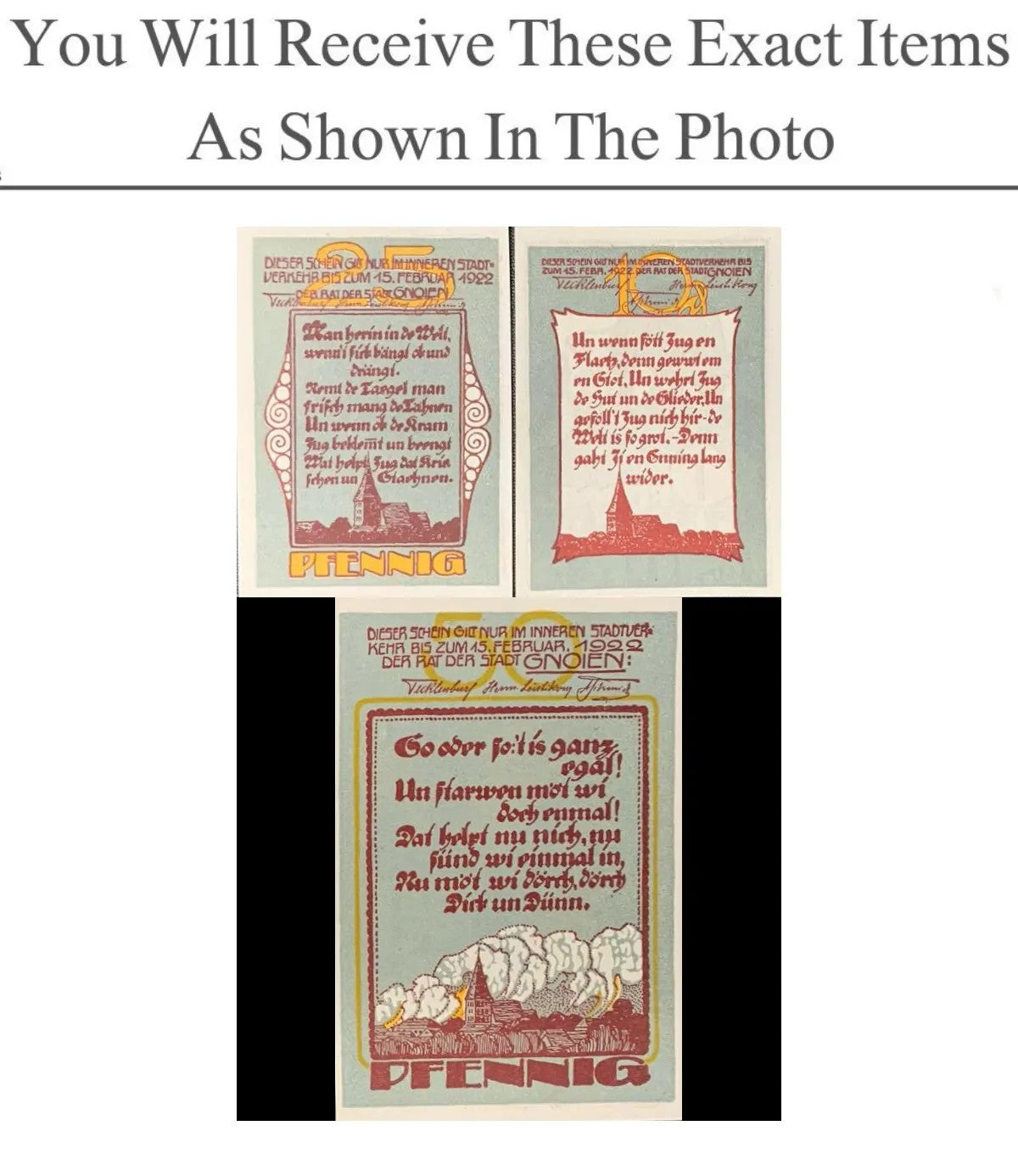 Germany Notgeld GNOIEN 10 25 50 Pfennig 1922 Full Set 3 pcs