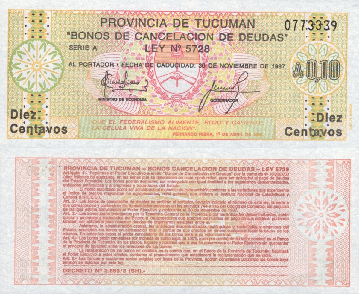 Argentina 10 Centavos 1987 P S701b UNC
