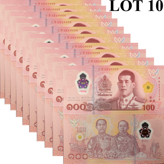 Thailand 100 Baht 2025 P 147 New Design Polymer UNC 0A First Prefix Lot 10 pcs