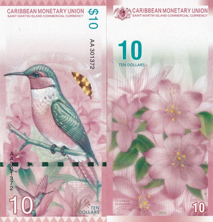 Caribbean 10 Exquisite 2019 Flower and Bird Collection UNC AA Prefix Test Note