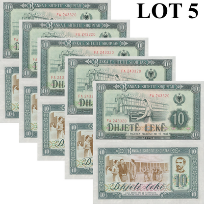 Albania 10 Leke 1976 P 43 UNC 1/20 Bundle Lot 5 pcs