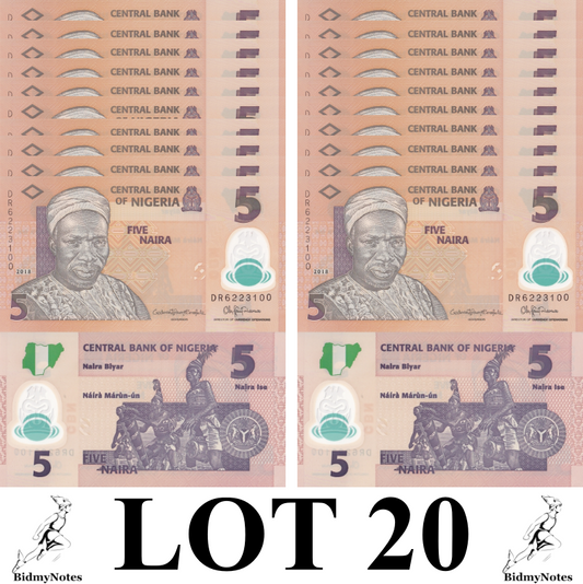 Nigeria 5 Naira 2018 P 38 Polymer UNC 1/5 Bundle LOT 20 pcs