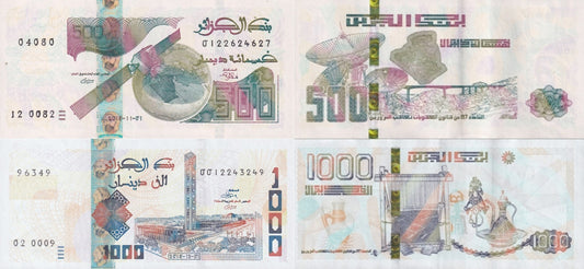 Algeria 500 1000 Dinars 2018 P 145 146 UNC Set 2 pcs