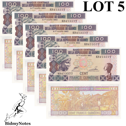 Guinea 100  Francs 1998 P 35a UNC 1/20 Bundle LOT 5 pcs