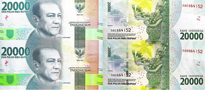 Indonesia 20000 Rupiah 2016 P 158a UNC UNCUT 2 IN 1 With Folder