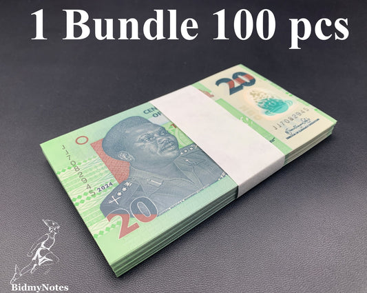 Nigeria 20 Naira 2024 P 34 Polymer UNC Mix No. 1 Bundle 100 pcs