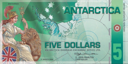 Antarctica 5 Dollars 2008 Polymer TEST NOTE UNC