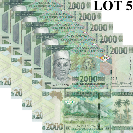 Guinea 2000 Francs 2018 P 48A UNC 1/20 Bundle Lot 5 pcs