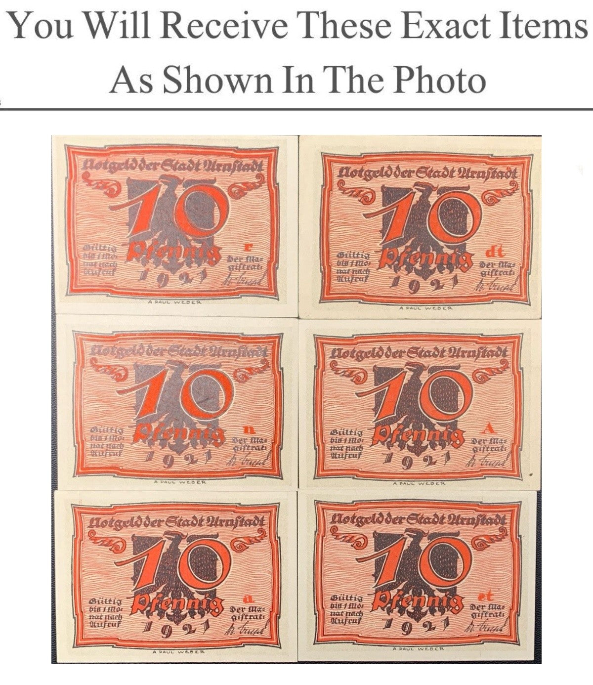 Germany Notgeld ARNSTADT 10 Pfennig 1921 Full Set 6 pcs