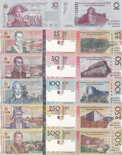 Haiti 10 25 50-500 2004 P 272a 273-277a UNC Set 6 pcs Fancy Matching No. 1903