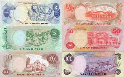 Philippines 2-100 1970-78 P 152 160 167a(1-1) 162 156 164 UNC MINOR FOXING Set 6