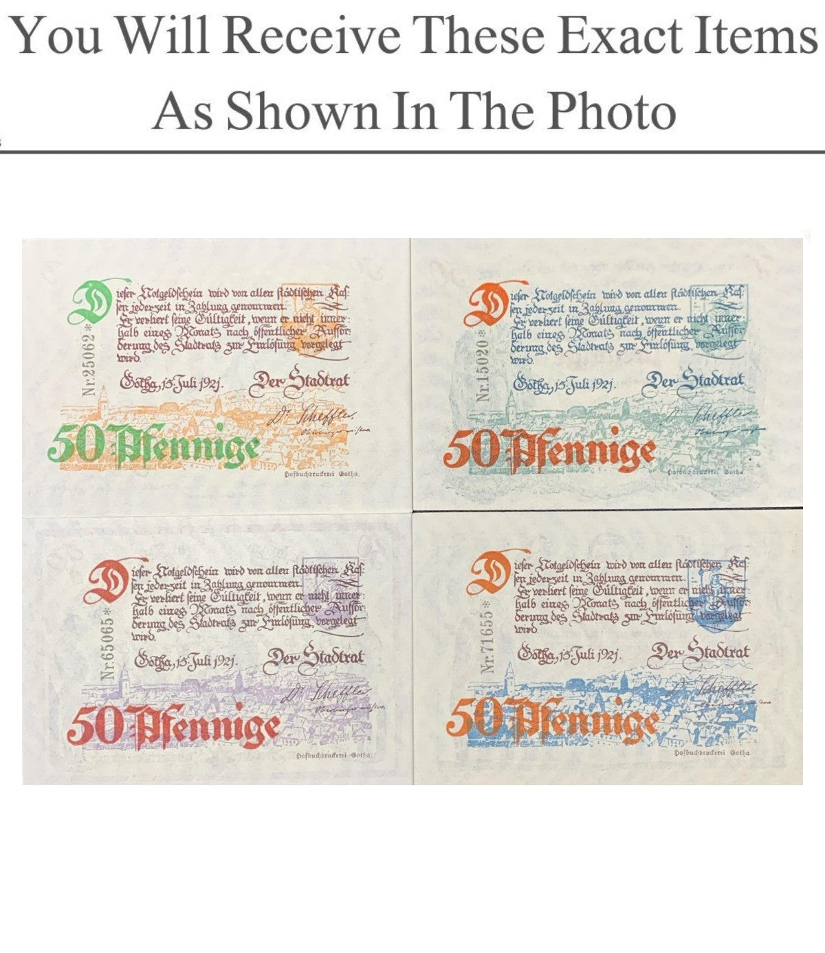 Germany Notgeld GOTHA WATERMARK 50 Pfennig 1921 Set 4 pcs