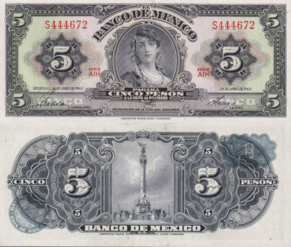 Mexico 5 Pesos 1963 P 60h SERIE AIH UNC
