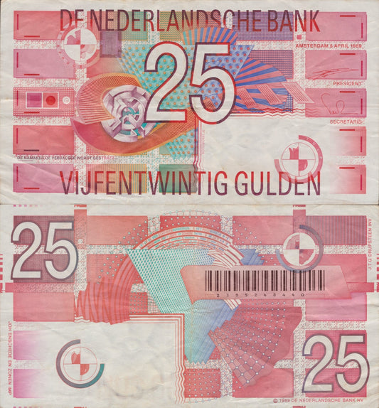 Netherlands 25 Gulden 1989 P 100 VF