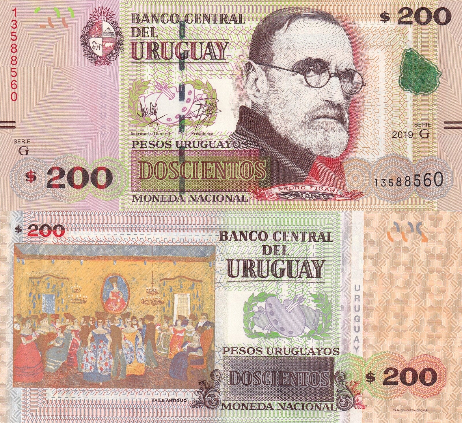 Uruguay 200 Pesos Uruguayos 2019 P 96b UNC