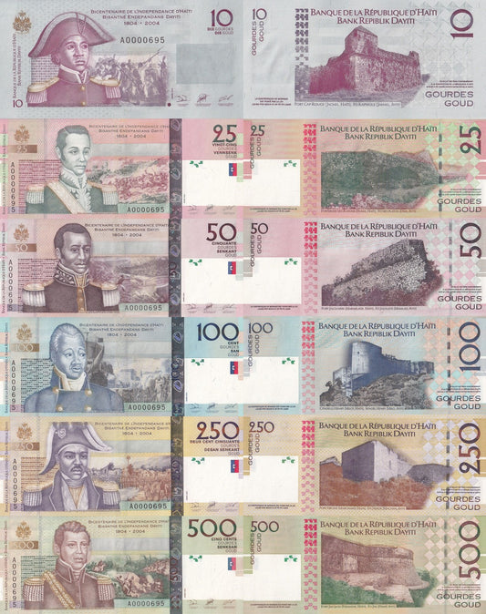 Haiti 10 25 50-500 2004 P 272a 273 -277a UNC Set 6 pcs Fancy Matching NO. 695