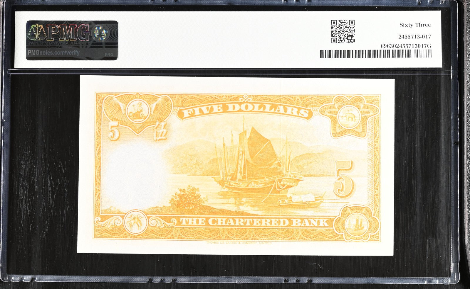 Hong Kong Chartered Bank 5 Dollars ND (1967) P 69 UNC PMG 63