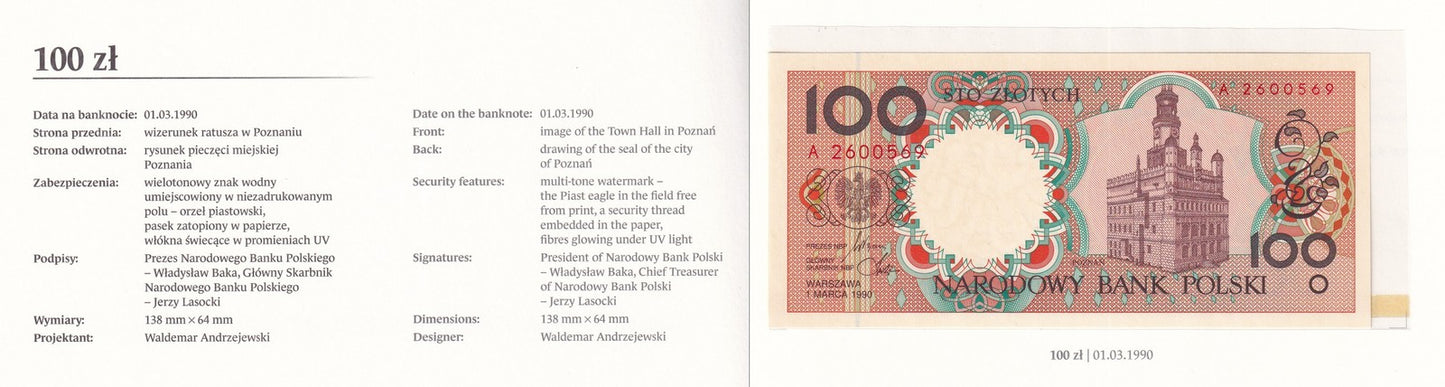 Poland 1 2 5 10 20-500 Zloty 1990 P 164 165-172 UNC Set 9 pcs With Folder