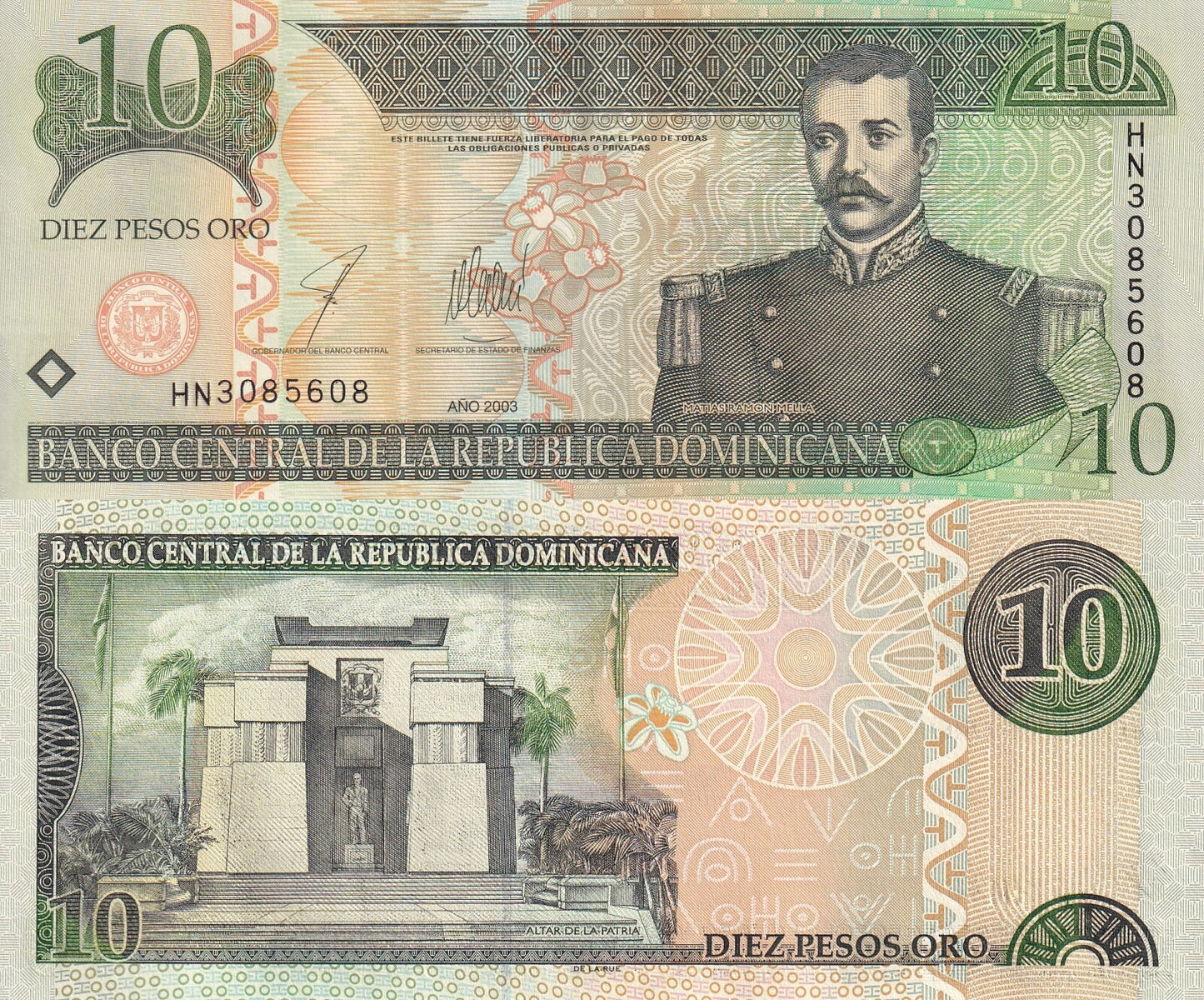 Dominican Republic 10 Pesos Oro 2003 P 168c UNC