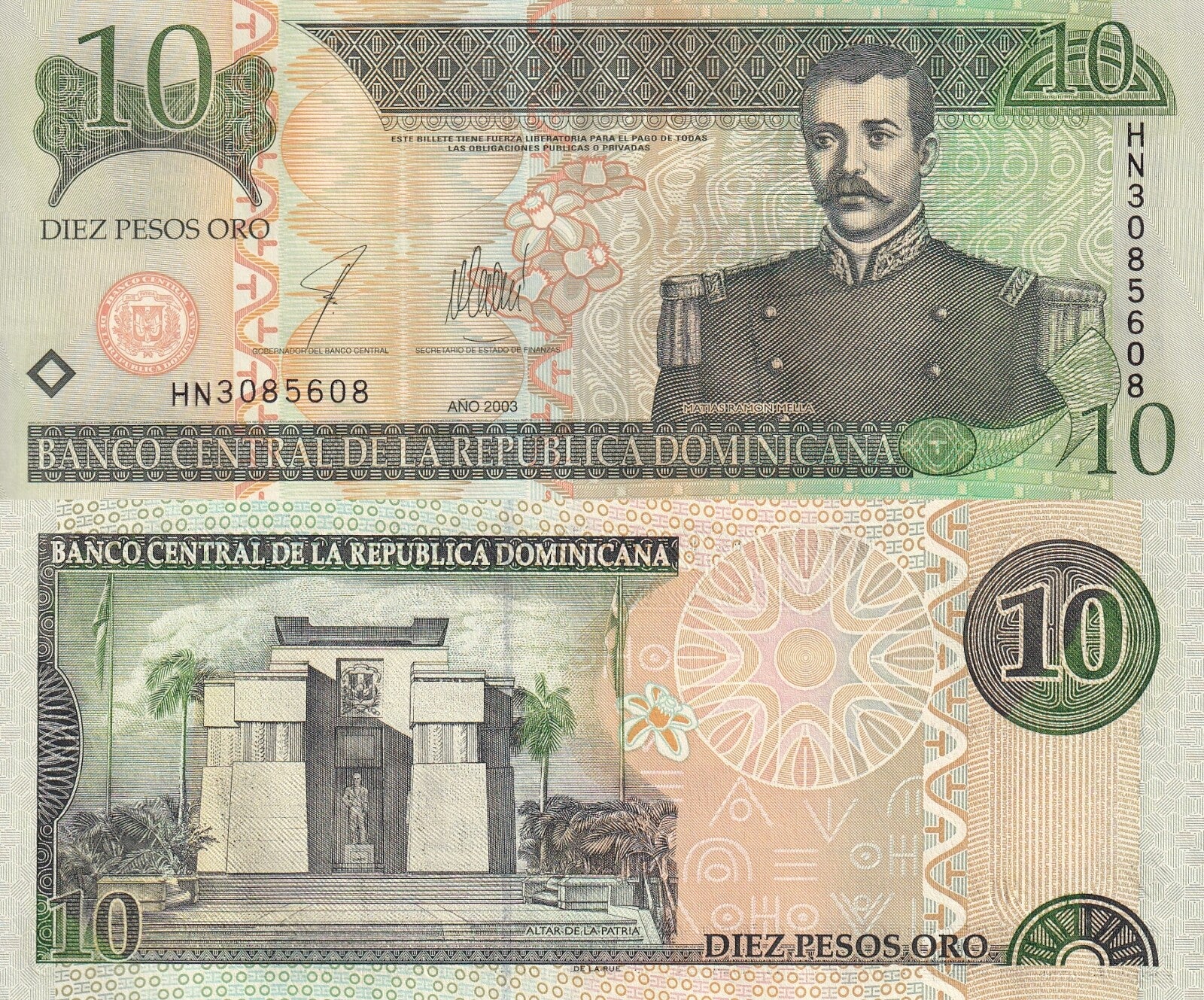 Dominican Republic 10 Pesos Oro 2003 P 168c UNC