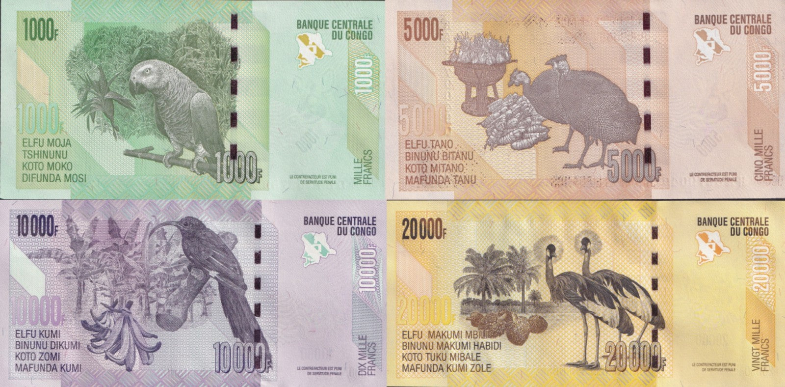 Congo Democratic Republic 1000 5000 -20000 Francs 2022 P 101-104 UNC Set 4 pcs