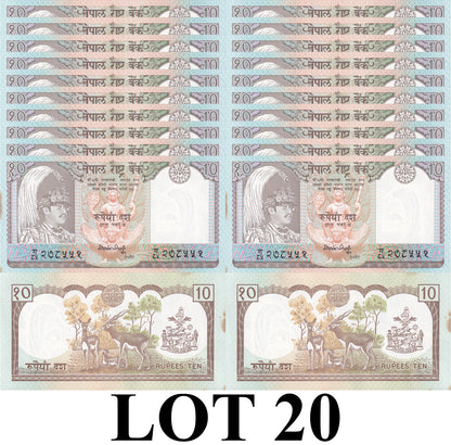 Nepal 10 Rupees 1990-1995 P 31a2 UNC FOXING 1/5 Bundle Lot 20 pcs