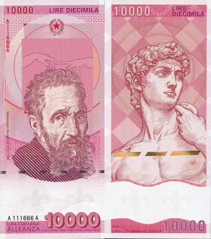 Italian 10000 Lisa Currency Collection UNC Commemorative Test Note