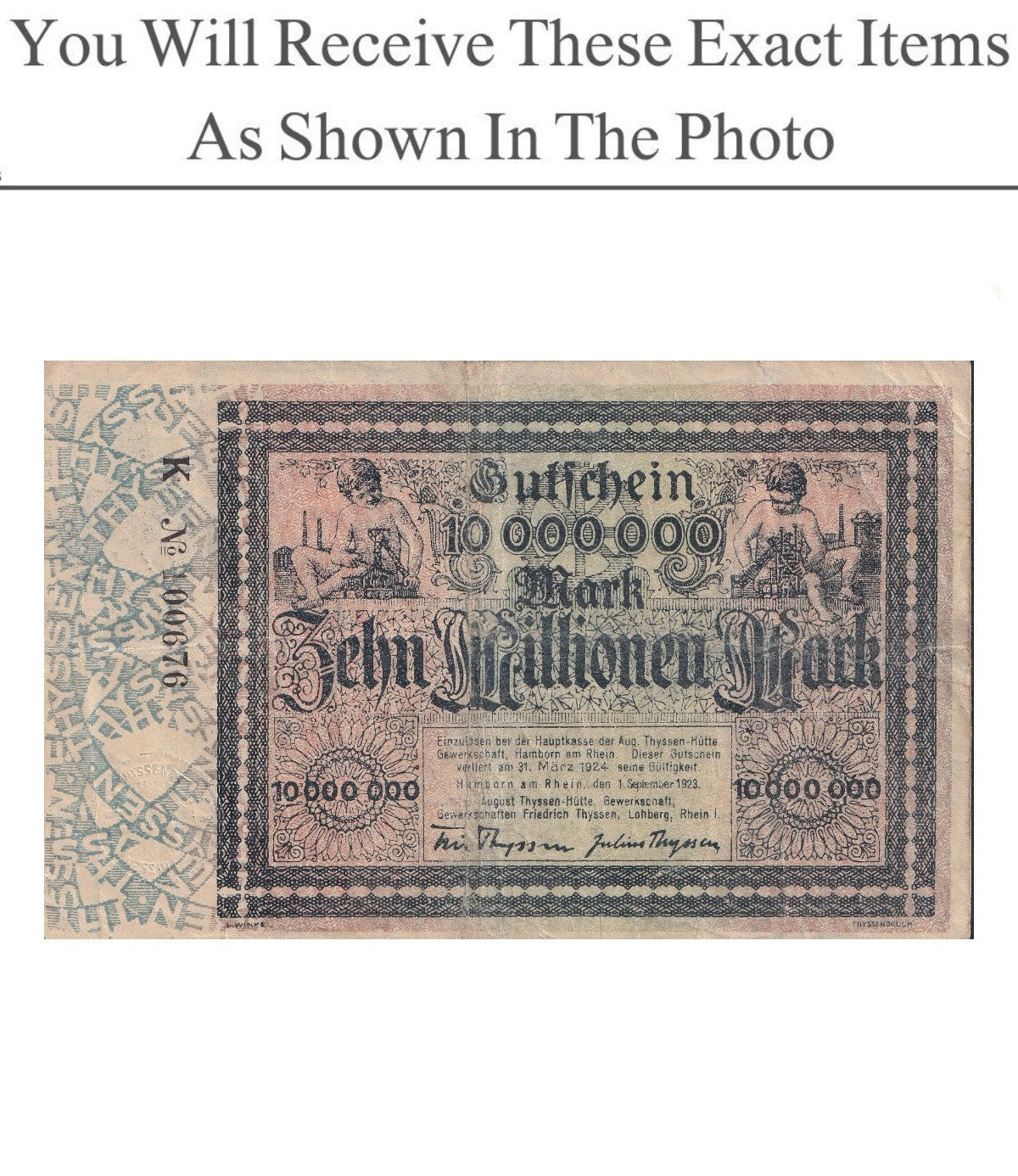 Germany Notgeld HAMBORN 10 Million Mark 1923