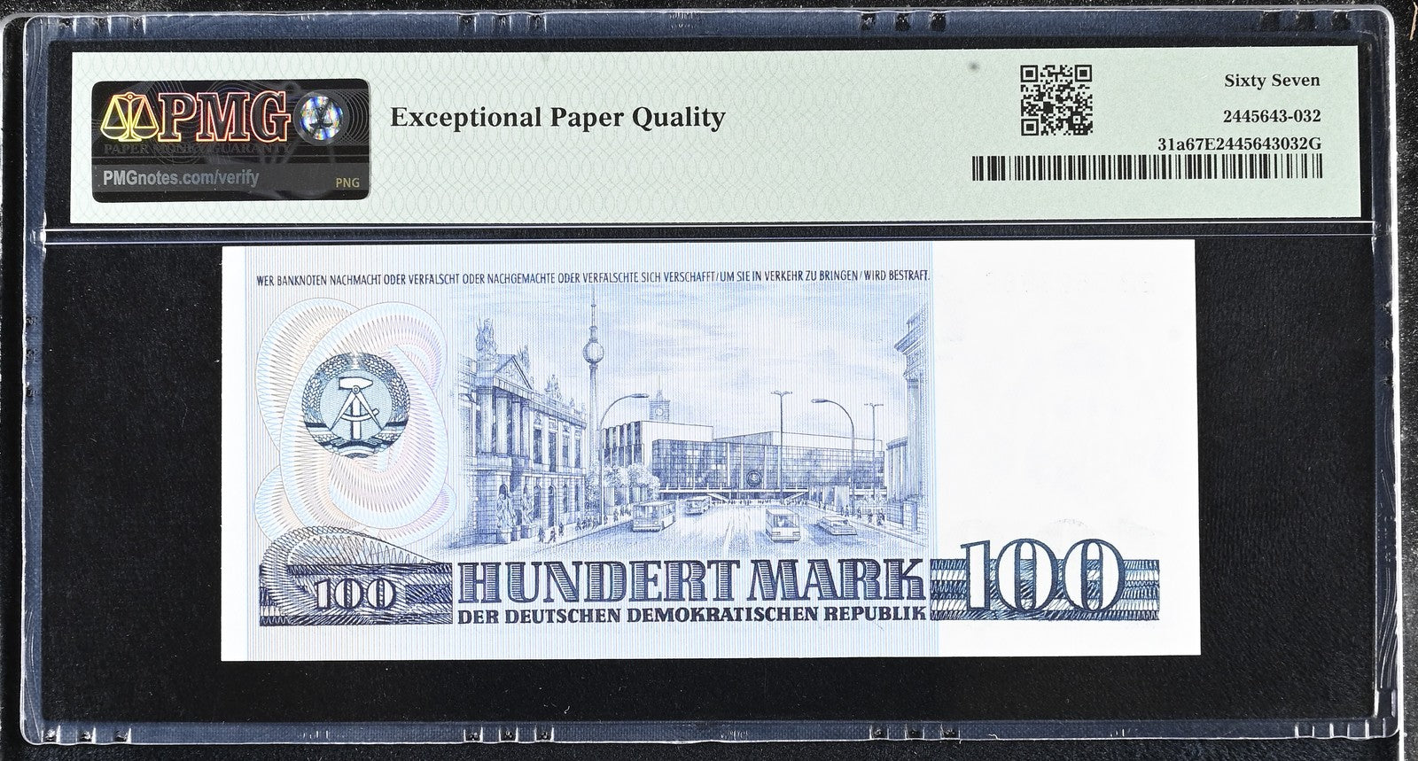 Germany Democratic Republic 100 Mark 1975 P 31a UNC PMG 67 EPQ 2nd TOP POP