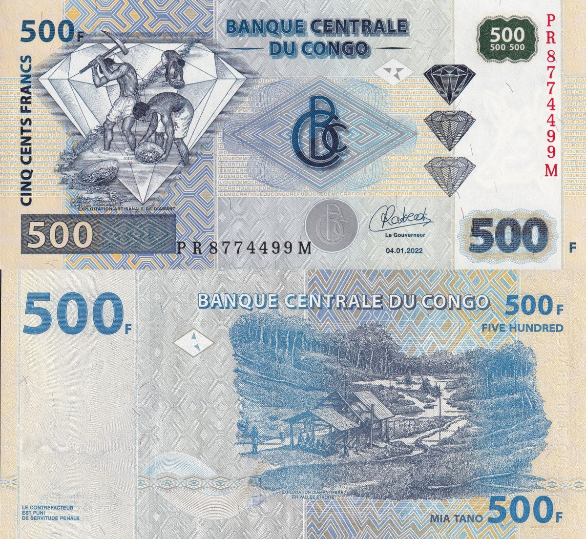 Congo Democratic Republic 500 Francs 2022 P 96C UNC 1/10 Bundle Lot 10 pcs