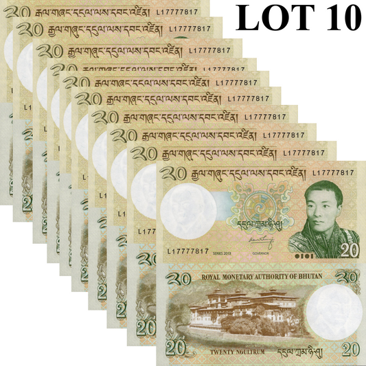 Bhutan 20 Ngultrum 2013 P 30b UNC 1/10 Bundle Lot 10 pcs