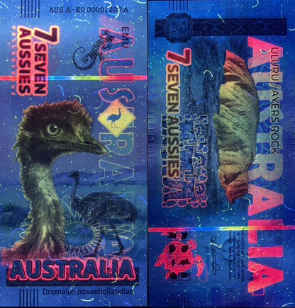 Australia TEST NOTE Souvenir Note 7 Aussie Emu UNC