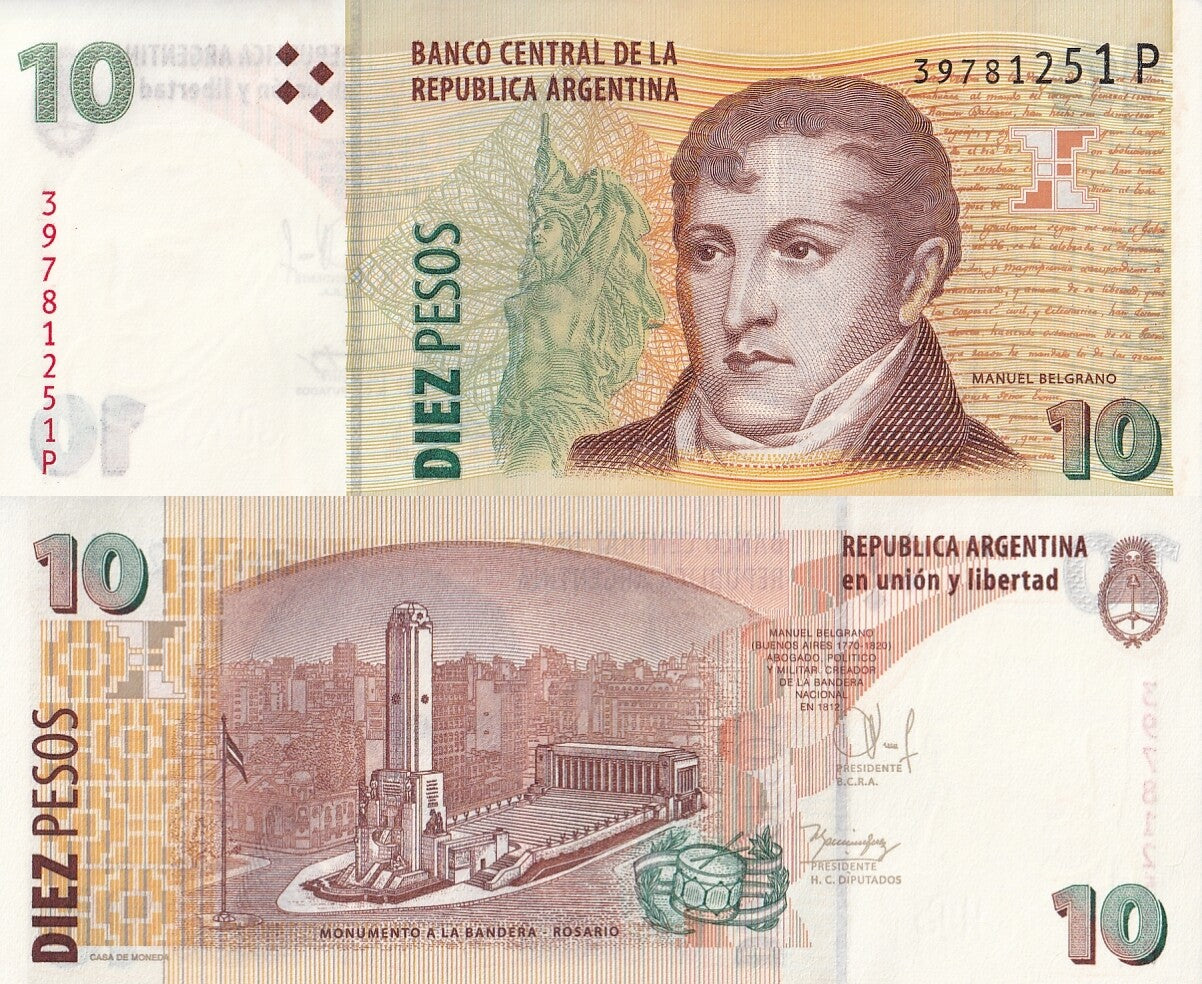 Argentina 10 Pesos 2003-2012 P 354 UNC Series P