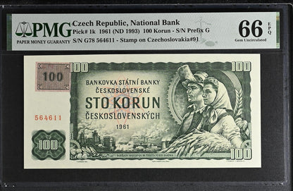 Czech Republic 100 Korun 1961 (ND 1993) P 1k UNC PMG 66 EPQ 3rd TOP POP