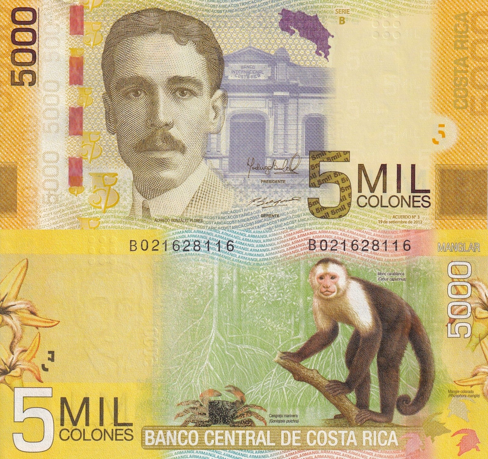 Costa Rica 5000 Colones 2012 P 276b UNC