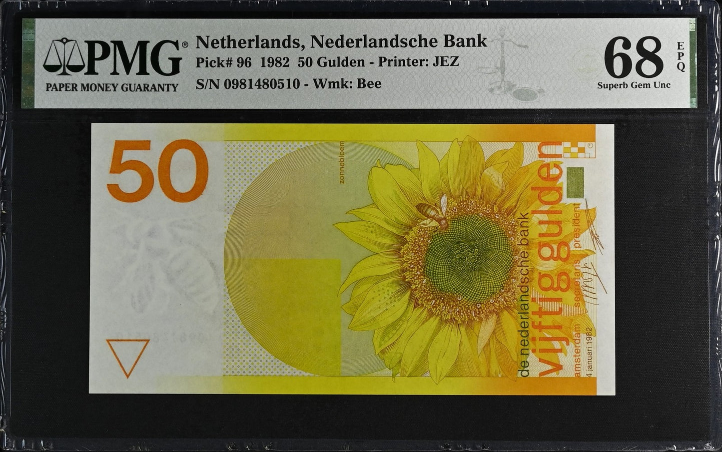 Netherlands Nederlandsche Bank 50 Gulden 1982 P 96 UNC PMG 68 EPQ 3rd TOP POP
