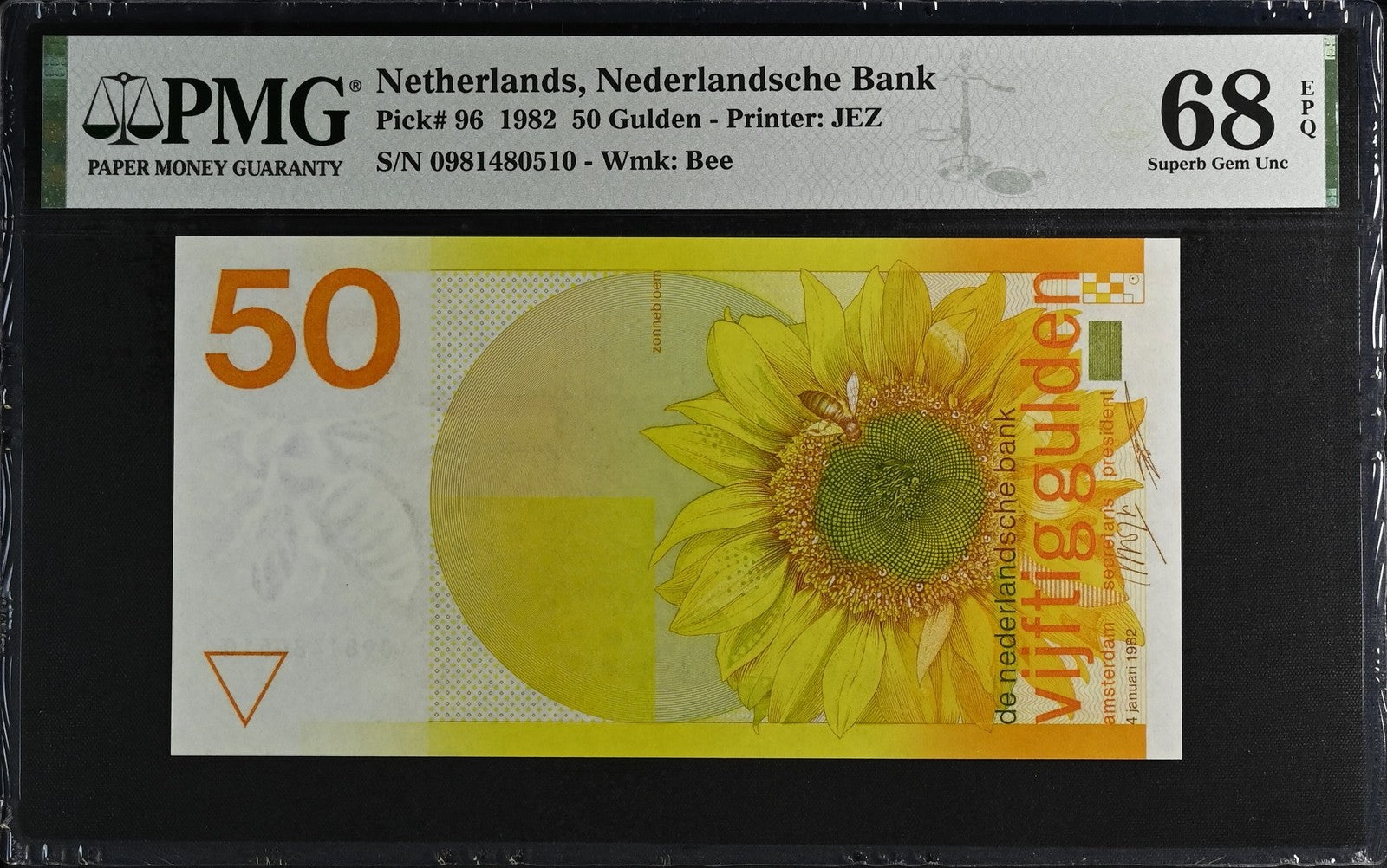 Netherlands Nederlandsche Bank 50 Gulden 1982 P 96 UNC PMG 68 EPQ 3rd TOP POP