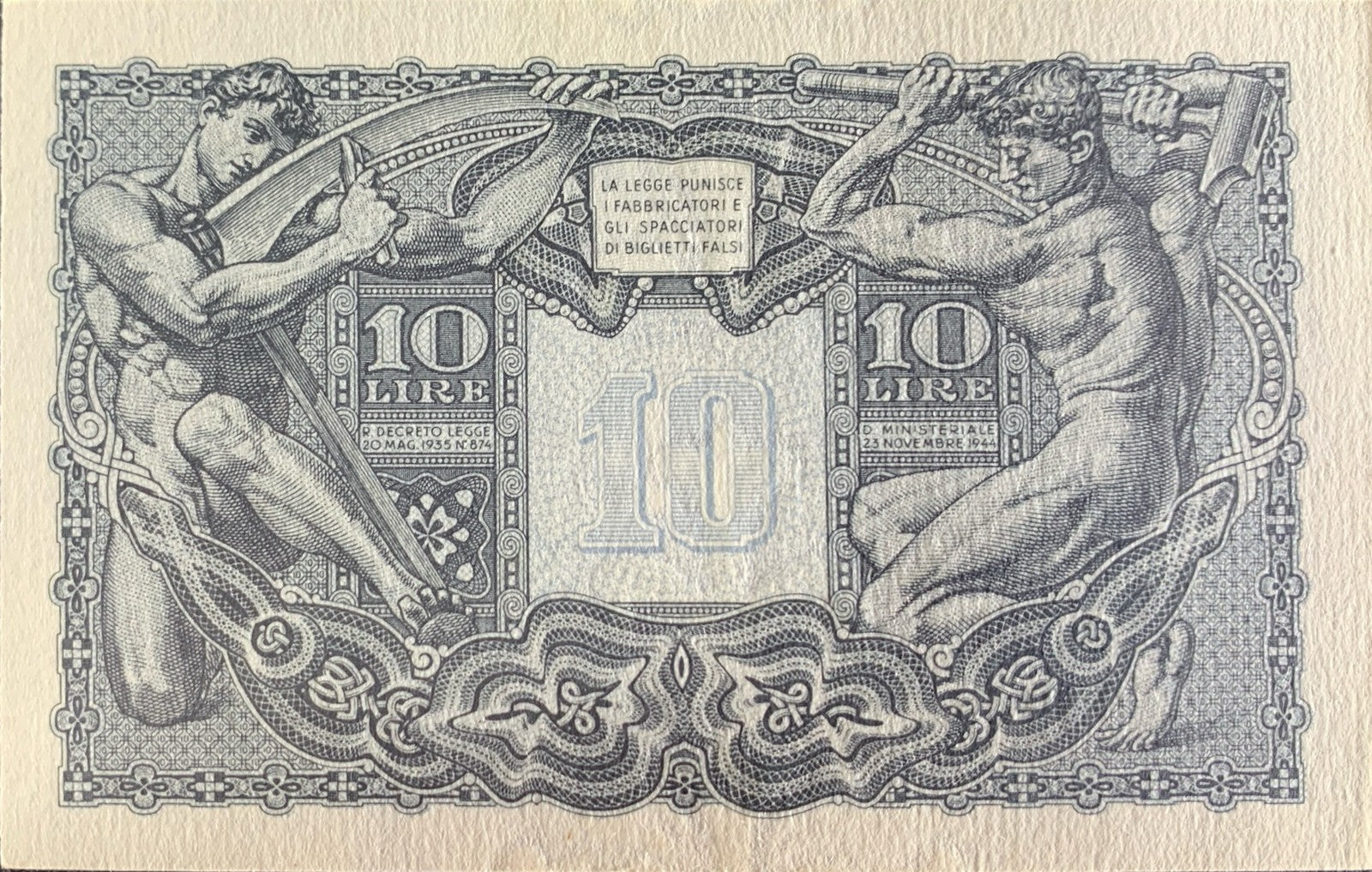 Italy Ministero del Tesoro 10 Lire 1944 P 32 UNC