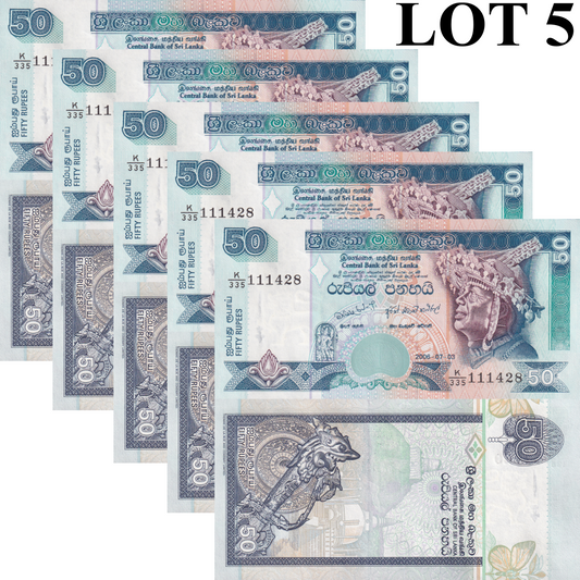 Sri Lanka 50 Rupees 2006 P 110f UNC 1/20 Bundle Lot 5 pcs