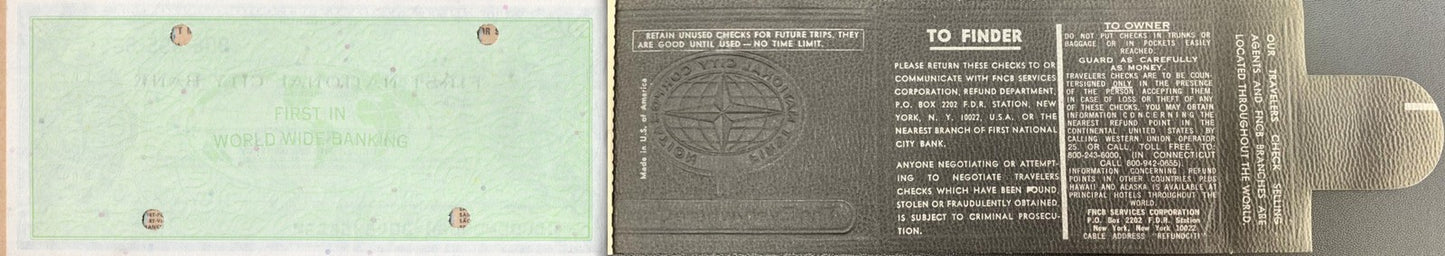 USA 10 Dollars 1969 First National City Corp. Bank Cheque UNC W/Booklet (1 Note)