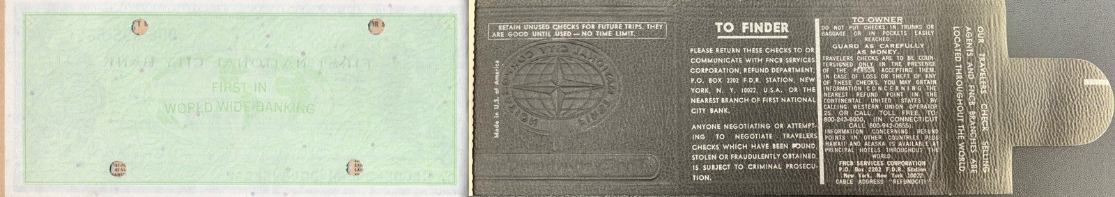 USA 10 Dollars 1969 First National City Corp. Bank Cheque UNC W/Booklet (1 Note)