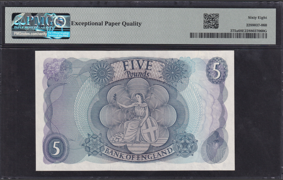 Great Britain 5 Pounds ND (1963-66) P 375a UNC PMG 68 EPQ 3rd TOP POP