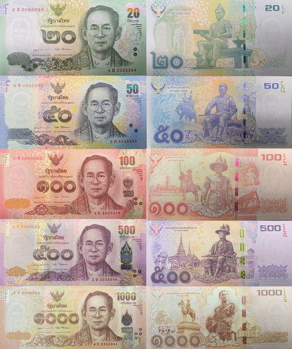 Thailand 20 50 100 500 1000 Baht 2010-16 P 118-122 UNC Match No. 33333XX Set 5