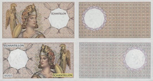 Banque du France FRA Test Note Jupiter UNC W/Out S/N With S/N 10202 Set 2 pcs