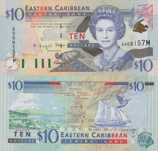 East Caribbean States 10 Dollars ND 2000 P 38m Letter M Montserrat UNC