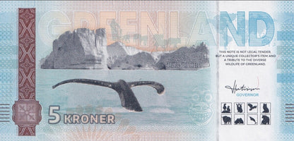 Greenland Souvenir Note 5 Krone Greenland Muskox UNC Test Note