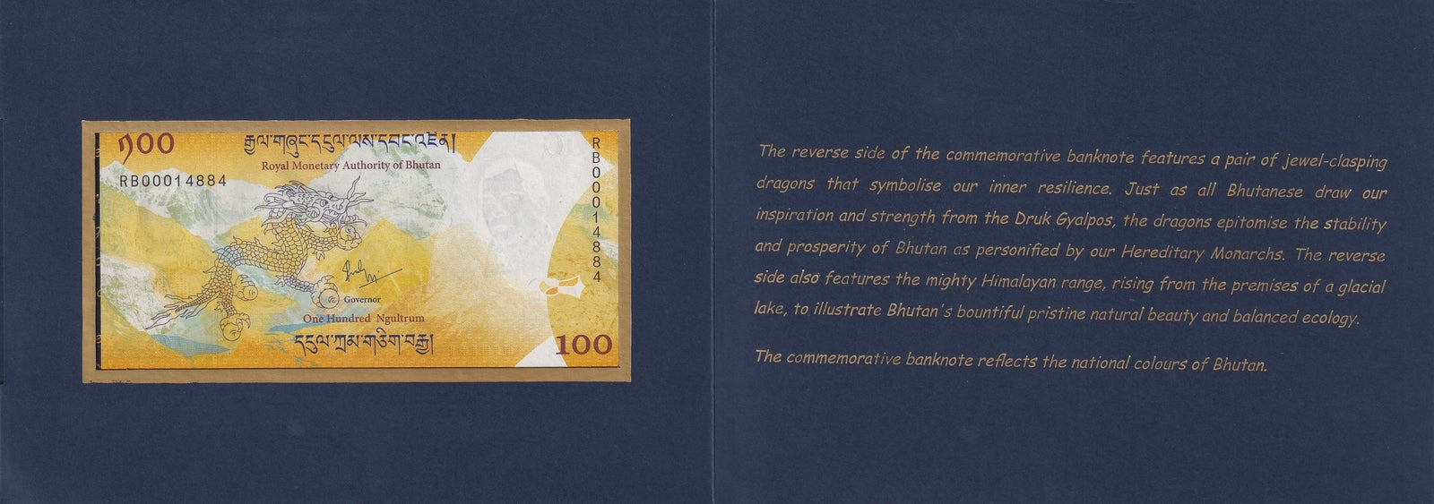 Bhutan 100 Ngultrum 2016 P 37 Commemorative UNC With Folder