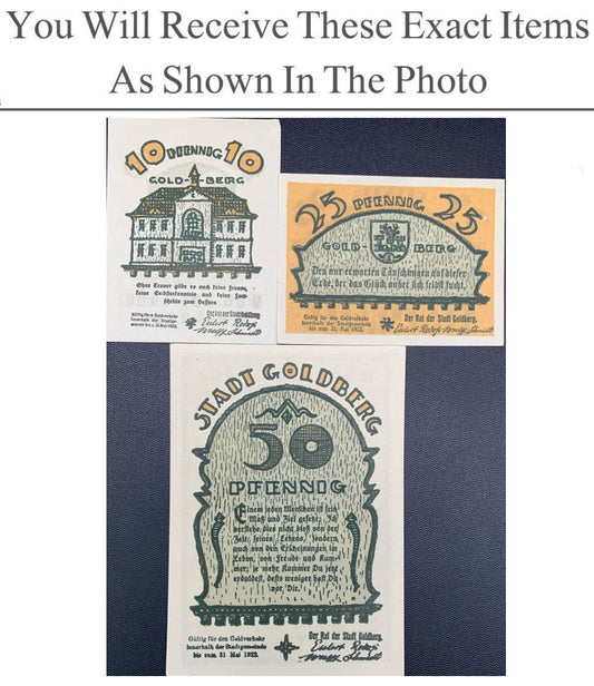 Germany Notgeld GOLDBERG 10 25 50 Pfennig 1922 Full Set 3 pcs