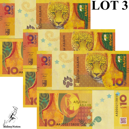 Abkhazia 10 Apsar 2024 P 3 New Leopard UNC COMM. AA Prefix LOT 3 pcs