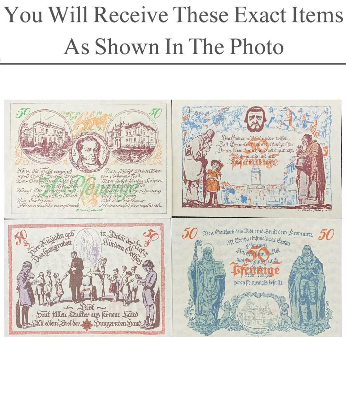 Germany Notgeld GOTHA WATERMARK 50 Pfennig 1921 Set 4 pcs